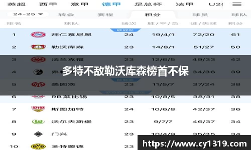多特不敌勒沃库森榜首不保