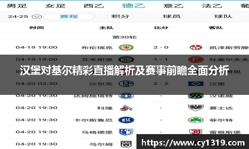 汉堡对基尔精彩直播解析及赛事前瞻全面分析